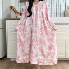 [원피스+곱창끈SET/소매밴딩] 44~120 여신 빅사이즈 뜨왈 감성 오버핏 파자마 홈웨어 원피스 선물세트