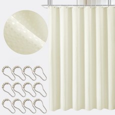 디엔오 샤워커튼 고급 패브릭 방수 가림막 암막 커튼 + 커튼링 12p 세트 180*180cm, 1세트, 아이보리
