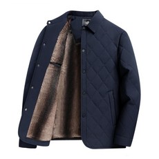 POMTOR 가을겨울 중년 남성 아버지 셔츠형 다이아 퀼팅 누빔 자켓 기모 안감 두꺼운 보온 캐주얼 아우터