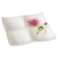 홍쇼핑 해당화 도자기 4칸 나눔접시 정사각 반찬 안주 브런치 플레이트 집들이선물 신혼 식기 테이블웨어 답례품 선물용, 화이트, 1개