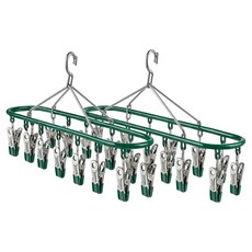 1+1 스텐 양말 건조대 속옷 옷걸이 집게 건조대 20클립, 2개, 그린
