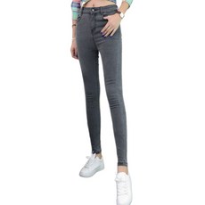 하이웨스트 패셔너블 슬림핏 스키니 데님 팬츠 여성용 날씬해 보이는 스트레치 롱 팬츠