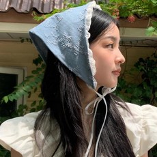 하이유니 [인생샷템] 별별 자수패턴 데님 청 삼각 헤어 스카프