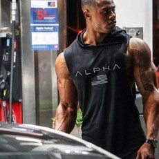 스페이스짐 알파 ALPHA 후드 민소매 머슬핏 헬스 티셔츠