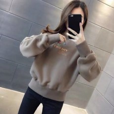 ROYALBELLE 여성 기모 인쇄 단정한 라운드넥 맨투맨 기본 캐주얼 숏기장 맨투맨 F00120119