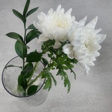 [런플라워] 흰색국화 대국 성묘 추모꽃다발 국화꽃5송이 꽃택배, 대국2송이,초록잎, 1개