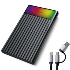 유니콘 USB3.2 Gen1 2.5인치 HDD SSD 외장하드케이스 컬러LED A+C타입젠더 슬라이딩결합 HSD-V10, 1