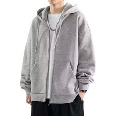 해피유통 남성 봄철 순면 후드집업 심플한 지퍼 디자인 루즈핏