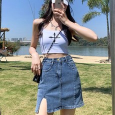 TIMEPURE 여성 여름 데님 숏 스커트 하이웨스트 슬림핏 팬츠 스커트 안감포함 미니 스커트