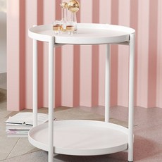 디모어 북유럽풍 모던감성 2단 원형 테이블, 화이트