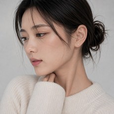 데일로엔 여성 써지컬 귀걸이 얇은 큐빅 라운드 기본 바벨 볼 피어싱 2p 세트