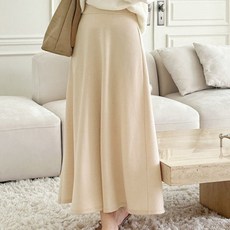 라운지무드 여성용 기모안감 쫀쫀 스판 니트 훌 A라인 롱 스커트 플레어스커트 밴딩 훌스커트