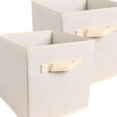 푸르른 접이식 부직포 수납박스, 베이지, 2개