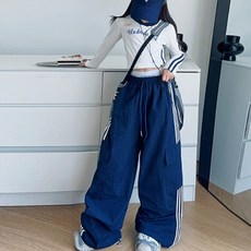 콩달샵 주니어 여아 화이트투줄크롭티+힙한오버핏팬츠 봄가을옷 초등학생옷 상하복세트 [A059]