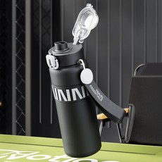 에코럭키 스포츠 텀블러 800ml 스테인레스 진공 보온 보냉 빨대 포함, 1개, 스포츠텀블러-검정