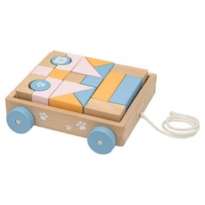 폴라비 원목 아기 블럭쌓기 보관웨건 끌기 장난감 18개월 19개월, 1개, 1개