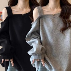 오스틱니 90kg까지 빅사이즈 1+1 여성 봄가을 의류 추천 날씬해 보이는 카디건 오픈 숄더 디자인 감각 고퀄리티 긴팔 맨투맨