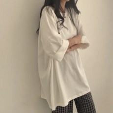라온투유 빅사이즈 레터링 박시핏 라운드 반팔 롱티