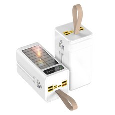 CCAGU 대용량 보조배터리 60000mAh 고속충전 태양광충전기 일체형 보조밧데리 멀티단자 차박 캠핑용 LED조명등, 화이트