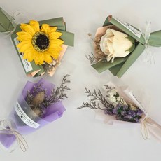 미니 꽃다발 작은 초미니 꽃다발 드라이플라워 납골당, 화이트로즈, 1개