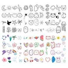 gelluna 軟萌可愛彩色黑白插畫紋身貼紙6入組 T-122, 3套, 混色