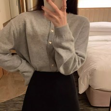 앨오앤지 여성용 하트 단추 라운드넥 니트 가디건
