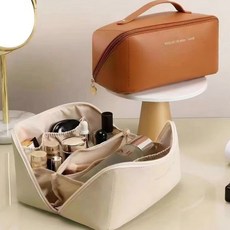 1+1 대형 여행용 메이크업 화장품 파우치 정리함 인조가죽 지퍼형 손잡이