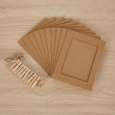 사진 인화 포토 종이 액자 10P세트 4종 나무집게 마끈 증정 [크라프트 페이퍼 프레임 행잉 엽서 가랜드 4x6인치], 1개, 올 크래프트 10p + 나무집게 10p + 마끈 1개