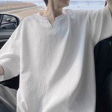 YioYcc 남성 여름 여가 브이넥 캐주 머슬핏반팔 티셔츠