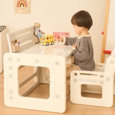베네베네 스마트 플레이 유아 아기 자석 블럭 보드 화이트보드 높이 각도 조절 책상 의자 세트, 화이트