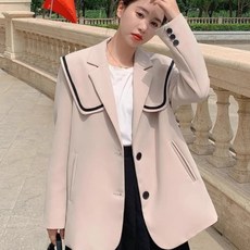 여성용 베이직 심플 투버튼 마린 칼라 자켓