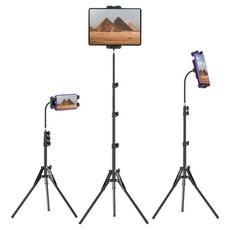 3단계 조절식 접이식 거위목 태블릿 삼각대 13인치 iPad Pro 갤럭시탭 S9 호환 360도 회전 휴대폰 거치대, 1개, 블랙, CJB-011-BK 1개, 블랙, CJB-011-BK