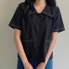 동방 여성 여자 루즈핏 마린룩 반팔 여름 블라우스 캐쥬얼 티셔츠 셔츠
