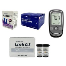 SD 글루코링크 0.3 스탠다드링크 혈당측정기 풀세트 [혈당계+시험지100매+침110개+솜100매+파우치+채혈기], 1세트