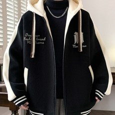 남성 캐시미어 루즈핏 집업 후드 코트 자켓 패딩점퍼 배색 방한 코트 데일리 재킷 아우터