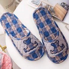 (2개세트) 3중쿠션 고밀도 거실실내화 엘마운틴 면 거실화 실내화 거실 실내 슬리퍼 유치원 어린이집 사무실, 곰돌이 네이비(남)+곰돌이 네이비(남), 1개