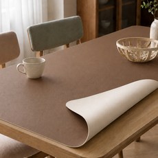 에이원 데스크 패드 식탁 테이블 매트 가죽 방수 식탁보 테이블보, 80cm x 140cm, 양면 아이보리 브라운