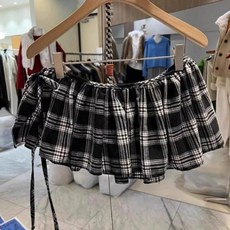 하이유니 [감성한겹] 레트로 체크패턴 레이어드 랩 스커트