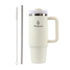 모굼 보온 보냉 대용량 손잡이 스텐 텀블러, 1개, 900ml, 크림화이트
