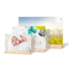 마벨인홈 우드 스탠드 사진 투명 아크릴 액자 가로 일자형 우드색, 원목