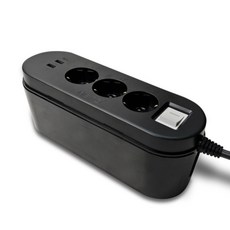 NEMOTAP Boxplus 全黑 USB 2埠 安全收納3孔延長線, 1個, 1.5m