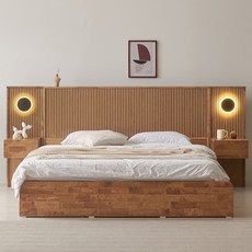 동서가구 브론헤리티지 LED 호텔형 수납침대 K + 협탁2EA + 볼케미컬폼 매트리스 DF645351, 월넛