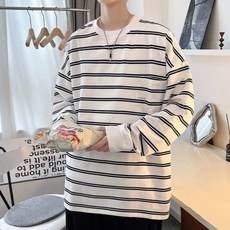 스타일닥터 남성용 스트라이프 루즈핏 맨투맨 긴팔 르네스 단가라 캐주얼 오버핏 풀오버 긴팔티