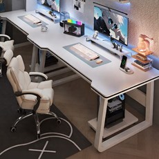 Lounzel 2인용 컴퓨터책상 게이밍 다용도 책상 사무실 더블 멀티 데스크, 기본형 화이트