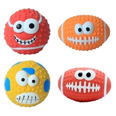 PETCA 狗狗乳膠啾啾造型球 4件組, 紅色棒球, 黃色足球, 橘色橄欖球, 紅色橄欖球, 1套