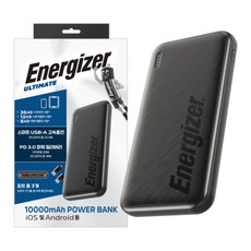 에너자이저 고속충전 슬림 보조배터리 10000mAh PD 20W QC 22.5W 3포트 LED잔량표시 초경량 215g, 블랙, UE10055PQ