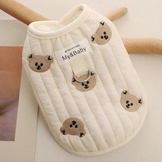 강아지 겨울 귀여운순면누빔 털안하감 하네스조끼, 1개, 화이트