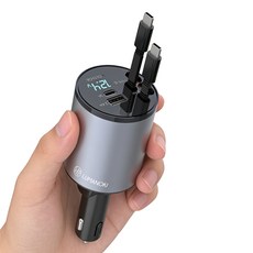 LUMANOKI 100W 4구 릴타입 차량용 고속충전기, 미니 C -Type+C -Type 미니 C -Type+C -Type