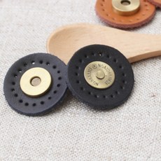 천연가죽)NEW 원형가죽 엔틱자석단추(1쌍), 블랙, 1개