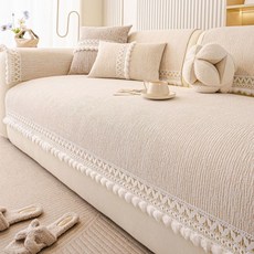 글로비 소파패드 미끄럼방지 사계절 패브릭 레이스 2인용 부드러운촉감 셔닐 인테리어, 1개, 베이지